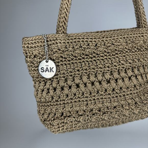 The Sak Vintage Crochet Shoulder Small Bag Boho Braided Handles Brown Neutral - Picture 4 of 16